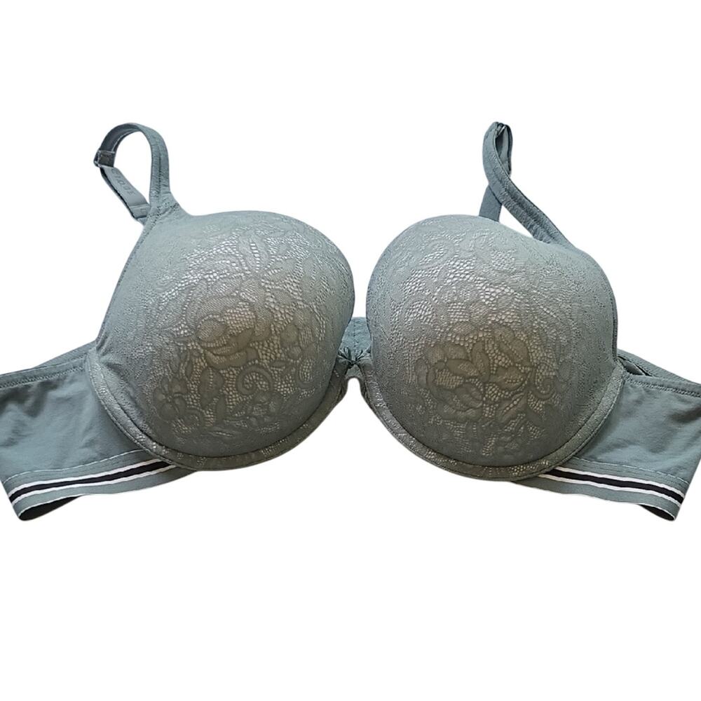 Cacique Bra Sz 50B Boost Plunge Elegant Lace Underwire Bra Green And Black